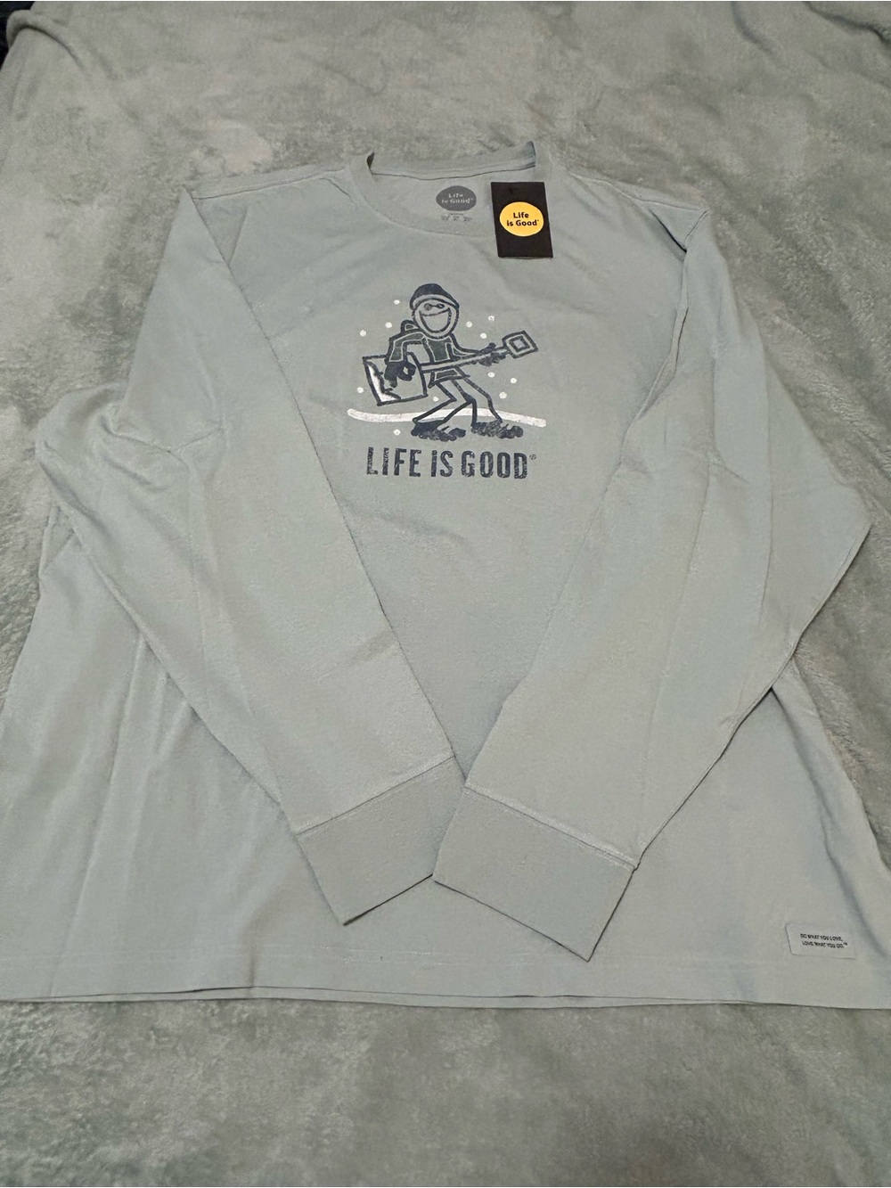 Life Is Good Men's Long Sleeve Tee Snow Shovel Winter